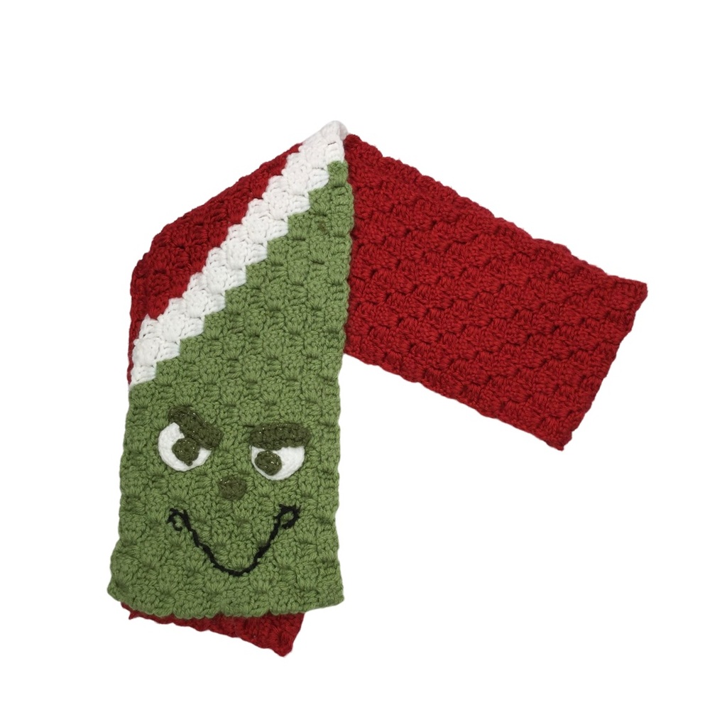 Handmade knit Grinch scarf